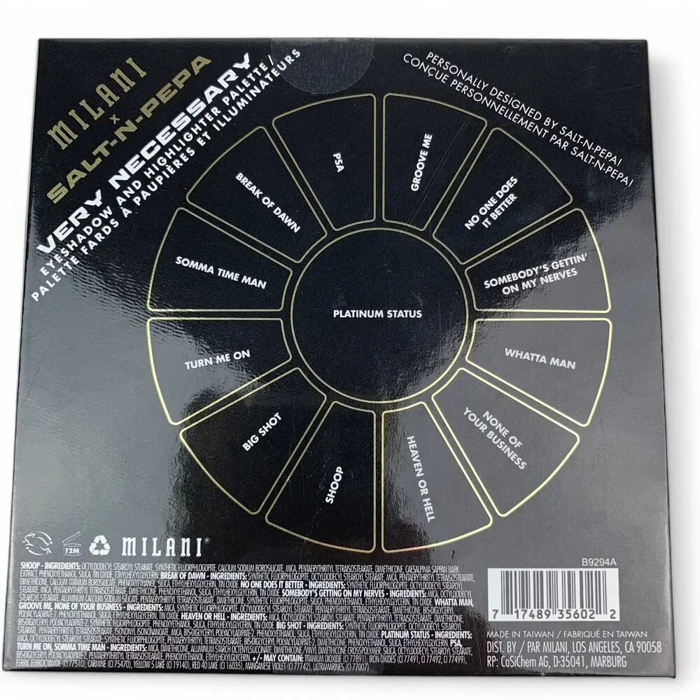 Salt N Pepa Eyeshadow and Highlighter Palette Very Necessary Milani 12 Shades